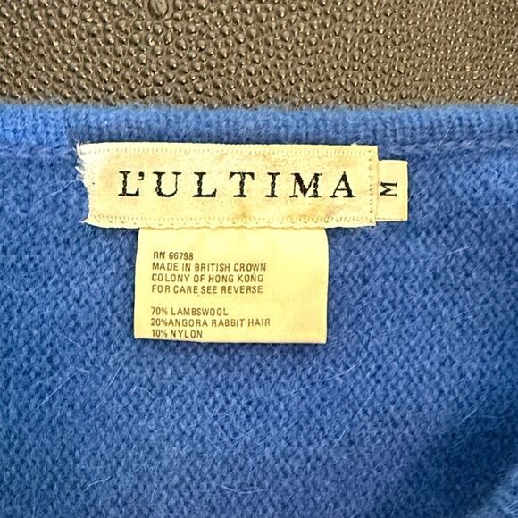 L’ultima Blue Colorful Abstract Sweater 80’s Retro with sequins& Rabbit hair M - Picture 5 of 10